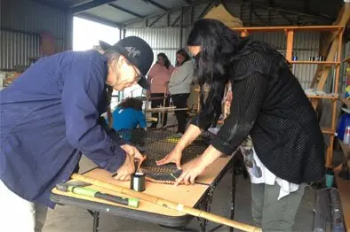 Day one in the workshop. Everybody learning new art skills.