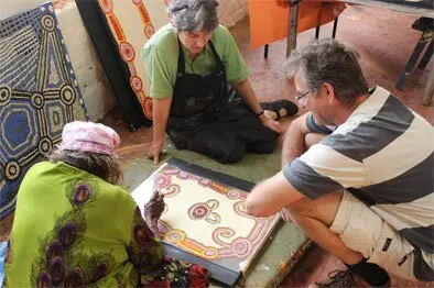 Monica Watson working on acetate cells with Pam Boyer and Basil Hall