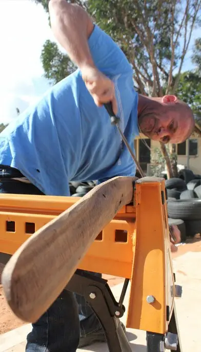 David Burnett honing a boomerang.