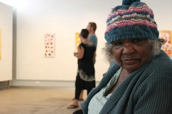 Lilly Ulah at the opening of her first solo exhibition at Raft Artspace Aice Springs. Photo: Susie Ciavatta