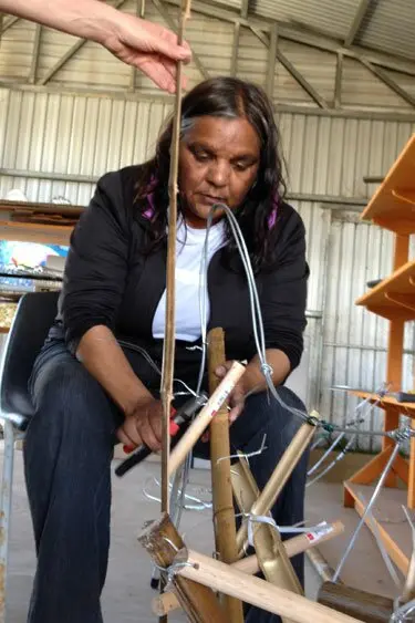 Josephine working on the tail structure for the whale.