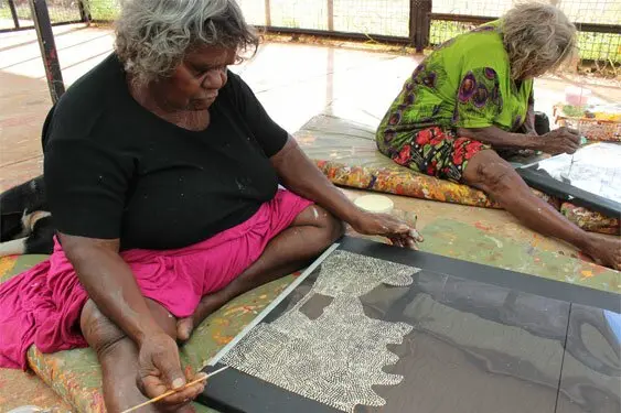 Molly Miller and Monica Watson painting design for their screen prints
