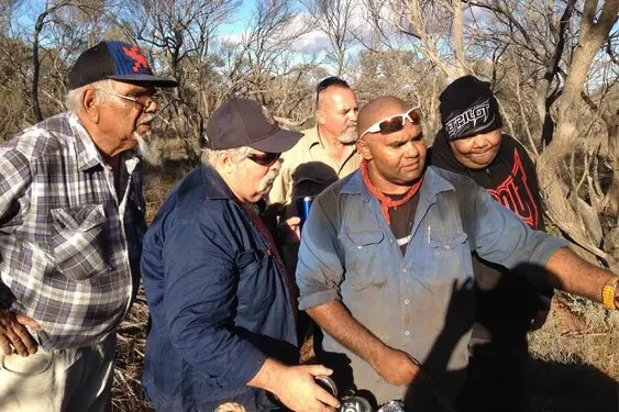 Roy Coulthard (left) with Darryl Thomas, Lindsay Thomas, Patrick Ferguson and Richard Wilton collecting wood on the first day of the worskhop.